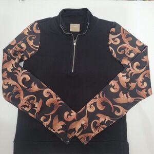Angel Baroque Sleeve Quarter Zip Pullover Womens Size P Black Bronze Excellent